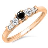0.45 Carat (ctw) 18K Rose Gold Round & Baguette Cut White & Black Diamond Ladies 3 Stone Engagement Bridal Ring