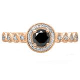 0.55 Carat (ctw) 14K Rose Gold Round Cut White & Black Diamond Ladies Bridal Vintage & Antique Millgrain Halo Style Engagement Ring 1/2 CT