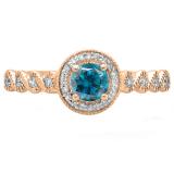 0.55 Carat (ctw) 18K Rose Gold Round Cut White & Blue Diamond Ladies Bridal Vintage & Antique Millgrain Halo Style Engagement Ring 1/2 CT