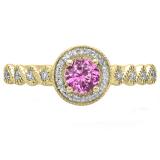 0.55 Carat (ctw) 10K Yellow Gold Round Cut Pink Sapphire & White Diamond Ladies Bridal Vintage & Antique Millgrain Halo Style Engagement Ring 1/2 CT