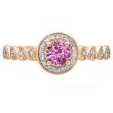 0.55 Carat (ctw) 18K Rose Gold Round Cut Pink Sapphire & White Diamond Ladies Bridal Vintage & Antique Millgrain Halo Style Engagement Ring 1/2 CT
