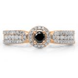 0.80 Carat (ctw) 10K Rose Gold Round Cut White & Black Diamond Ladies Bridal Vintage Halo Style Engagement Ring 3/4 CT