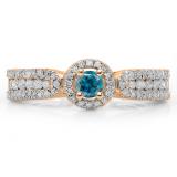0.80 Carat (ctw) 18K Rose Gold Round Cut White & Blue Diamond Ladies Bridal Vintage Halo Style Engagement Ring 3/4 CT