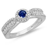 0.80 Carat (ctw) 14K White Gold Round Cut Blue Sapphire & White Diamond Ladies Bridal Vintage Halo Style Engagement Ring 3/4 CT