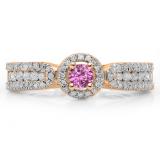 0.80 Carat (ctw) 10K Rose Gold Round Cut Pink Sapphire & White Diamond Ladies Bridal Vintage Halo Style Engagement Ring 3/4 CT