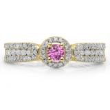 0.80 Carat (ctw) 14K Yellow Gold Round Cut Pink Sapphire & White Diamond Ladies Bridal Vintage Halo Style Engagement Ring 3/4 CT