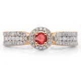 0.80 Carat (ctw) 10K Rose Gold Round Cut Red Ruby & White Diamond Ladies Bridal Vintage Halo Style Engagement Ring 3/4 CT