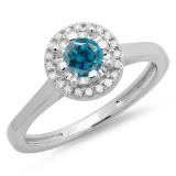 0.50 Carat (ctw) 10K White Gold Round Blue & White Diamond Ladies Bridal Halo Style Engagement Ring 1/2 CT