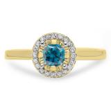 0.50 Carat (ctw) 14K Yellow Gold Round Blue & White Diamond Ladies Bridal Halo Style Engagement Ring 1/2 CT