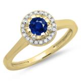 0.50 Carat (ctw) 18K Yellow Gold Round Blue Sapphire & White Diamond Ladies Bridal Halo Style Engagement Ring 1/2 CT