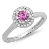 0.50 Carat (ctw) 14K White Gold Round Pink Sapphire & White Diamond Ladies Bridal Halo Style Engagement Ring 1/2 CT