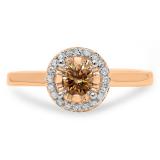 0.50 Carat (ctw) 10K Rose Gold Round Champagne & White Diamond Ladies Bridal Halo Style Engagement Ring 1/2 CT