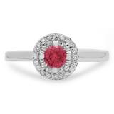 0.50 Carat (ctw) 18K White Gold Round Red Ruby & White Diamond Ladies Bridal Halo Style Engagement Ring 1/2 CT
