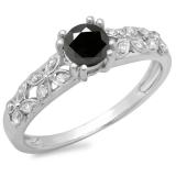 0.60 Carat (ctw) 14K White Gold Round Cut Black & White Diamond Ladies Bridal Vintage Style Engagement Ring