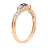 0.45 Carat (ctw) 18K Rose Gold Round Blue Sapphire & White Diamond Ladies 3 Stone Bridal Engagement Promise Ring 1/2 CT