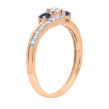 0.45 Carat (ctw) 18K Rose Gold Round Blue Sapphire & White Diamond Ladies 3 Stone Bridal Engagement Promise Ring 1/2 CT