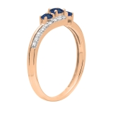 0.45 Carat (ctw) 14K Rose Gold Round Blue Sapphire & White Diamond Ladies 3 Stone Bridal Engagement Promise Ring 1/2 CT