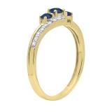 0.45 Carat (ctw) 14K Yellow Gold Round Blue Sapphire & White Diamond Ladies 3 Stone Bridal Engagement Promise Ring 1/2 CT