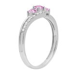 0.45 Carat (ctw) 18K White Gold Round Pink Sapphire & White Diamond Ladies 3 Stone Bridal Engagement Promise Ring 1/2 CT