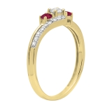 0.45 Carat (ctw) 14K Yellow Gold Round Red Ruby & White Diamond Ladies 3 Stone Bridal Engagement Promise Ring 1/2 CT