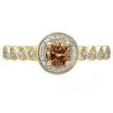 0.55 Carat (ctw) 10K Yellow Gold Round Cut White & Champagne Diamond Ladies Bridal Vintage & Antique Millgrain Halo Style Engagement Ring 1/2 CT
