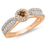 0.80 Carat (ctw) 14K Rose Gold Round Cut White & Champagne Diamond Ladies Bridal Vintage Halo Style Engagement Ring 3/4 CT