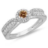 0.80 Carat (ctw) 14K White Gold Round Cut White & Champagne Diamond Ladies Bridal Vintage Halo Style Engagement Ring 3/4 CT