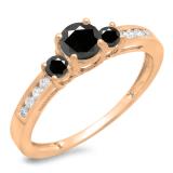 0.75 Carat (ctw) 10K Rose Gold Round Cut Black & White Diamond Ladies Bridal 3 Stone Engagement Ring 3/4 CT
