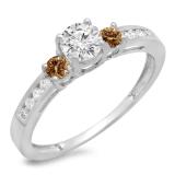 0.75 Carat (ctw) 14K White Gold Round Cut Champagne & White Diamond Ladies Bridal 3 Stone Engagement Ring 3/4 CT