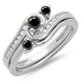 0.50 Carat (ctw) 10K White Gold Round Black & White Diamond Ladies Bridal Twisted Swirl Engagement Ring With Matching Band Set 1/2 CT