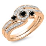 0.65 Carat (ctw) 14K Rose Gold Round Black & White Diamond Ladies Twisted Swirl Bridal Halo Engagement Ring With Matching Band Set