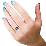1.50 Carat (ctw) 10K Yellow Gold Round Cut Blue Sapphire Ladies Vintage 3 Stone Bridal Engagement Ring With Matching 4 Stone Wedding Band Set 1 1/2 CT