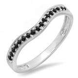 0.15 Carat (ctw) 14K White Gold Round Black Diamond Ladies Anniversary Wedding Band Guard Ring