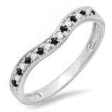 0.15 Carat (ctw) 10K White Gold Round Black & White Diamond Ladies Anniversary Wedding Band Guard Ring