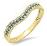 0.15 Carat (ctw) 10K Yellow Gold Round Blue Diamond Ladies Anniversary Wedding Band Guard Ring