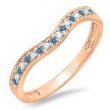 0.15 Carat (ctw) 10K Rose Gold Round Blue & White Diamond Ladies Anniversary Wedding Band Guard Ring