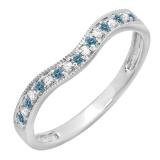 0.15 Carat (ctw) 10K White Gold Round Blue & White Diamond Ladies Anniversary Wedding Band Guard Ring