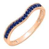 0.15 Carat (ctw) 10K Rose Gold Round Blue Sapphire Ladies Anniversary Wedding Band Guard Ring
