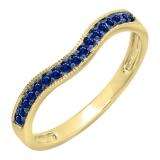 0.15 Carat (ctw) 14K Yellow Gold Round Blue Sapphire Ladies Anniversary Wedding Band Guard Ring