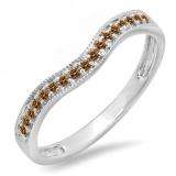 0.15 Carat (ctw) 14K White Gold Round Champagne Diamond Ladies Anniversary Wedding Band Guard Ring