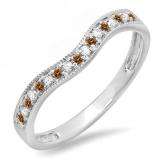 0.15 Carat (ctw) 10K White Gold Round Champagne & White Diamond Ladies Anniversary Wedding Band Guard Ring