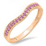 0.15 Carat (ctw) 10K Rose Gold Round Pink Sapphire Ladies Anniversary Wedding Band Guard Ring