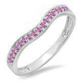 0.15 Carat (ctw) 10K White Gold Round Pink Sapphire Ladies Anniversary Wedding Band Guard Ring