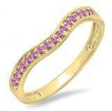 0.15 Carat (ctw) 10K Yellow Gold Round Pink Sapphire Ladies Anniversary Wedding Band Guard Ring