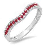 0.15 Carat (ctw) 10K White Gold Round Red Ruby Ladies Anniversary Wedding Band Guard Ring