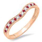 0.15 Carat (ctw) 10K Rose Gold Round Red Ruby & White Diamond Ladies Anniversary Wedding Band Guard Ring