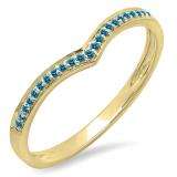 0.10 Carat (ctw) 10k Yellow Gold Round Real Blue Diamond Ladies Wedding Stackable Band Anniversary Guard Chevron Ring 1/10 CT