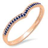 0.10 Carat (ctw) 14k Rose Gold Round Real Blue Sapphire Ladies Wedding Stackable Band Anniversary Guard Chevron Ring 1/10 CT