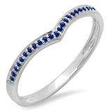0.10 Carat (ctw) 14k White Gold Round Real Blue Sapphire Ladies Wedding Stackable Band Anniversary Guard Chevron Ring 1/10 CT