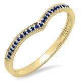 0.10 Carat (ctw) 14k Yellow Gold Round Real Blue Sapphire Ladies Wedding Stackable Band Anniversary Guard Chevron Ring 1/10 CT